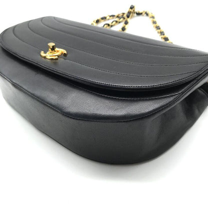 Chanel CC Logo Leather Half Moon Turnlock Chain Shoulder Bag Black — view 6