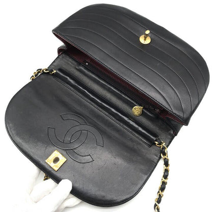 Chanel CC Logo Leather Half Moon Turnlock Chain Shoulder Bag Black — view 8