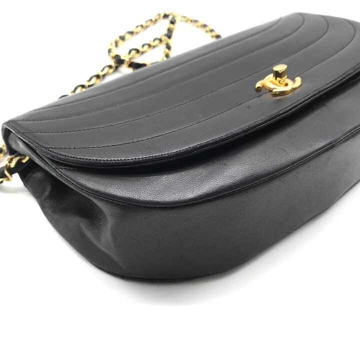 Chanel CC Logo Leather Half Moon Turnlock Chain Shoulder Bag Black — view 5