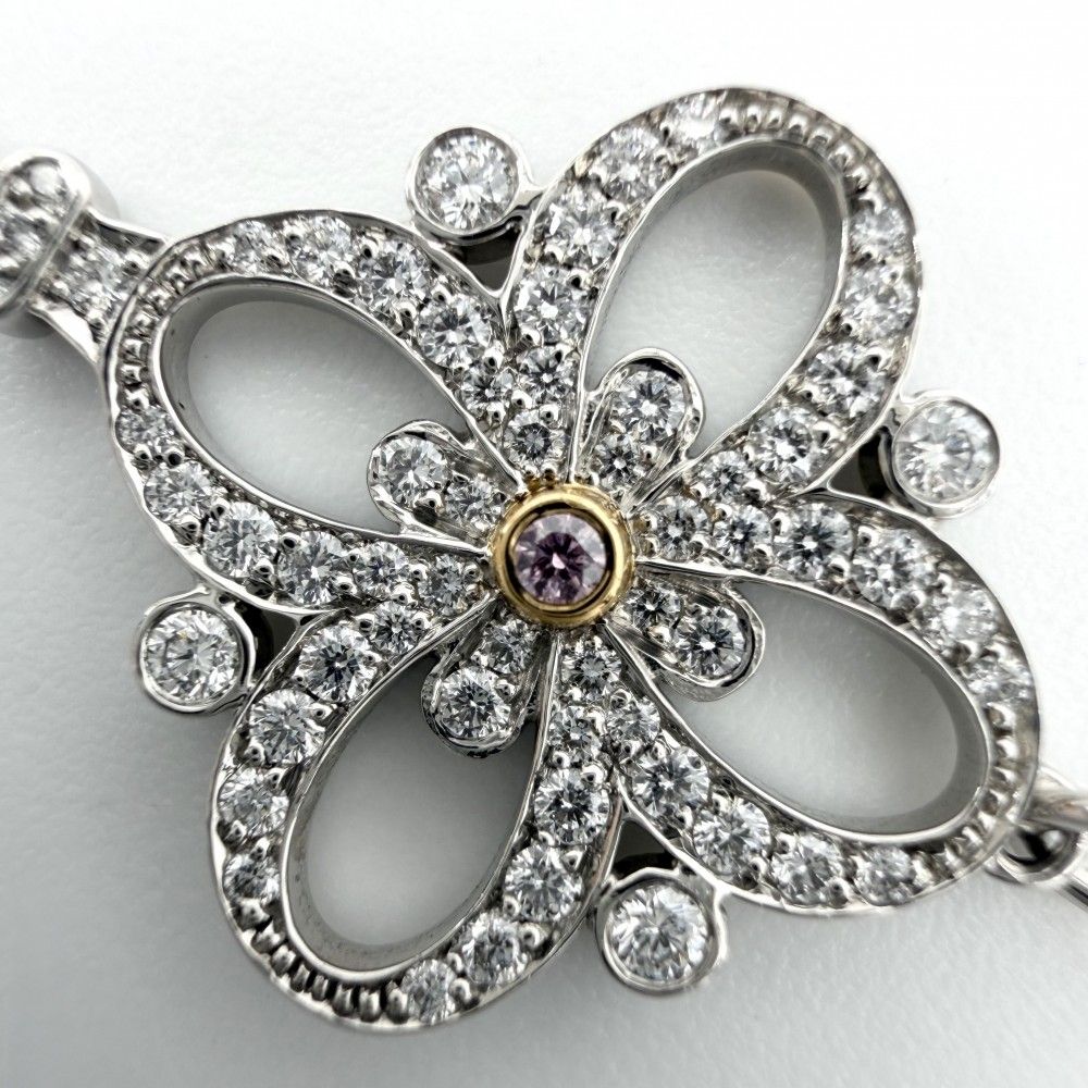 Tiffany & Co Necklace Victoria Key Platinum 18K Yellow Gold Pink Diamond — view 4