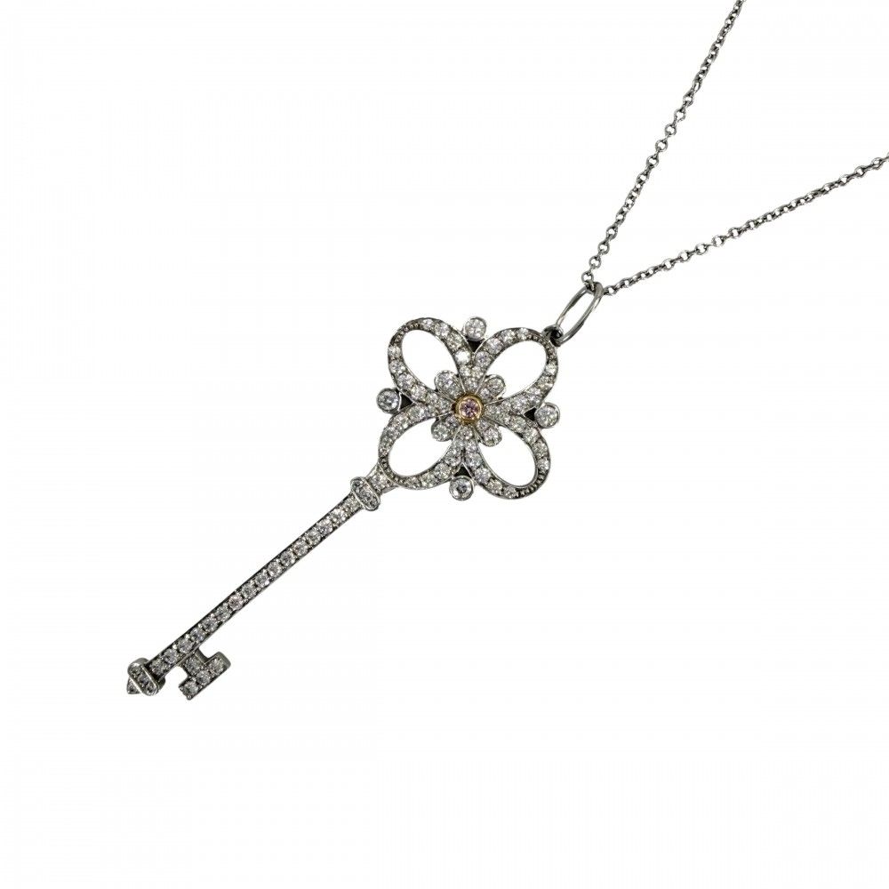 Tiffany & Co Necklace Victoria Key Platinum 18K Yellow Gold Pink Diamond