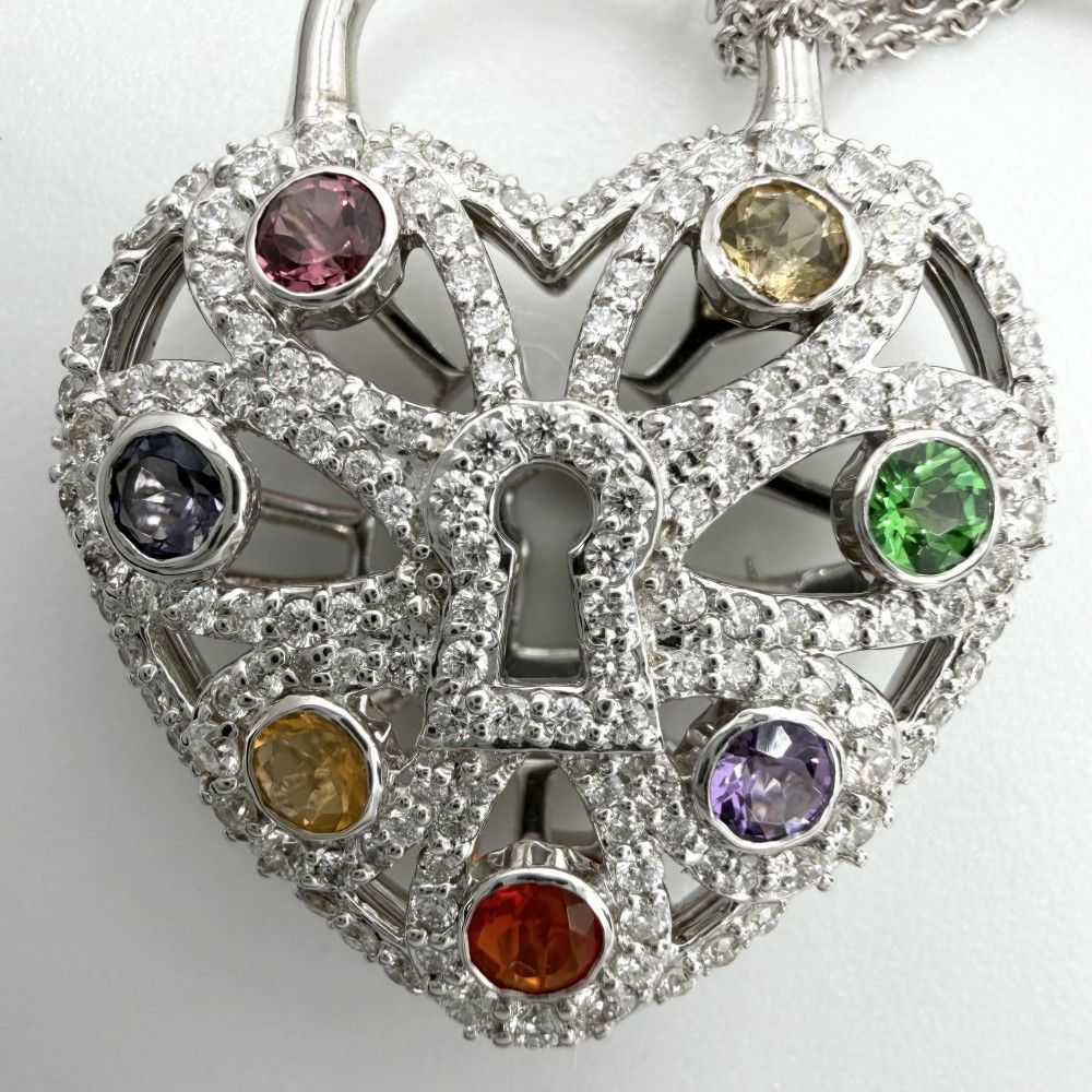 Tiffany & Co Necklace Filigree Padlock Motif Heart 18K White Gold 750 White Gold Diamond — view 4