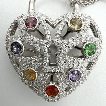 Tiffany & Co Necklace Filigree Padlock Motif Heart 18K White Gold 750 White Gold Diamond — view 4