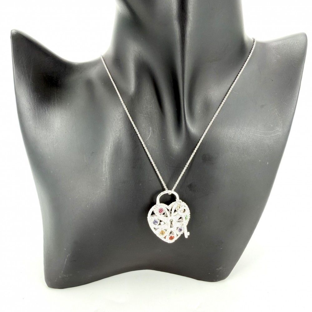 Tiffany & Co Necklace Filigree Padlock Motif Heart 18K White Gold 750 White Gold Diamond — view 3