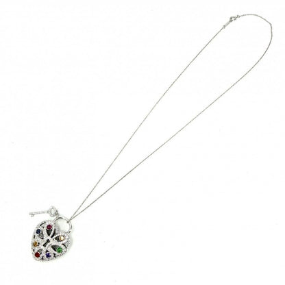 Tiffany & Co Necklace Filigree Padlock Motif Heart 18K White Gold 750 White Gold Diamond — view 8