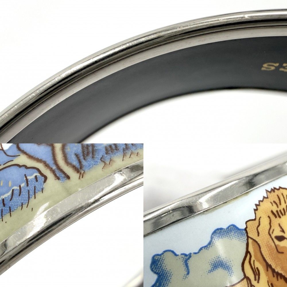 Hermes Bangle Enamel GM Bracelet Lion Cloisonne Blue Black Silver — view 5