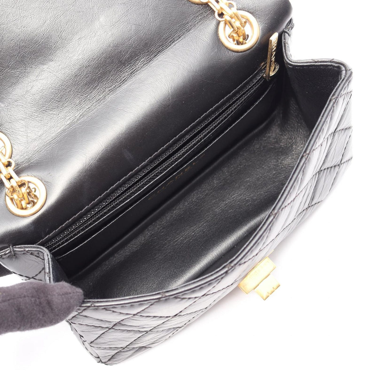 Chanel Shoulder Bag 2.55 Mini Quilted Black Calfskin Chain — view 3