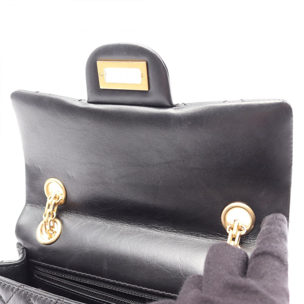 Chanel Shoulder Bag 2.55 Mini Quilted Black Calfskin Chain — view 8