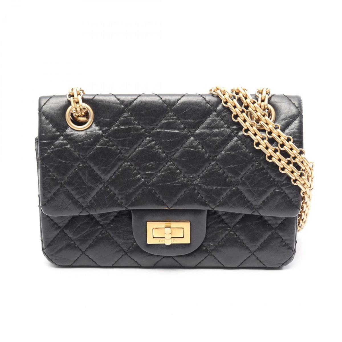 Chanel Shoulder Bag 2.55 Mini Quilted Black Calfskin Chain