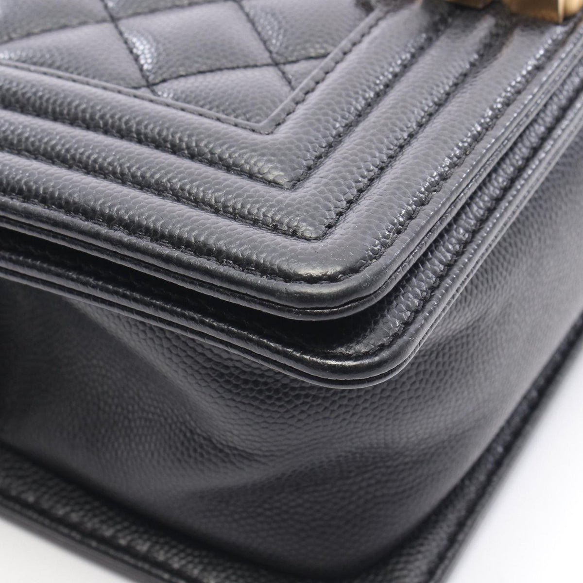 Chanel Shoulder Bag Boy Small Black Caviar Leather Chain — view 7