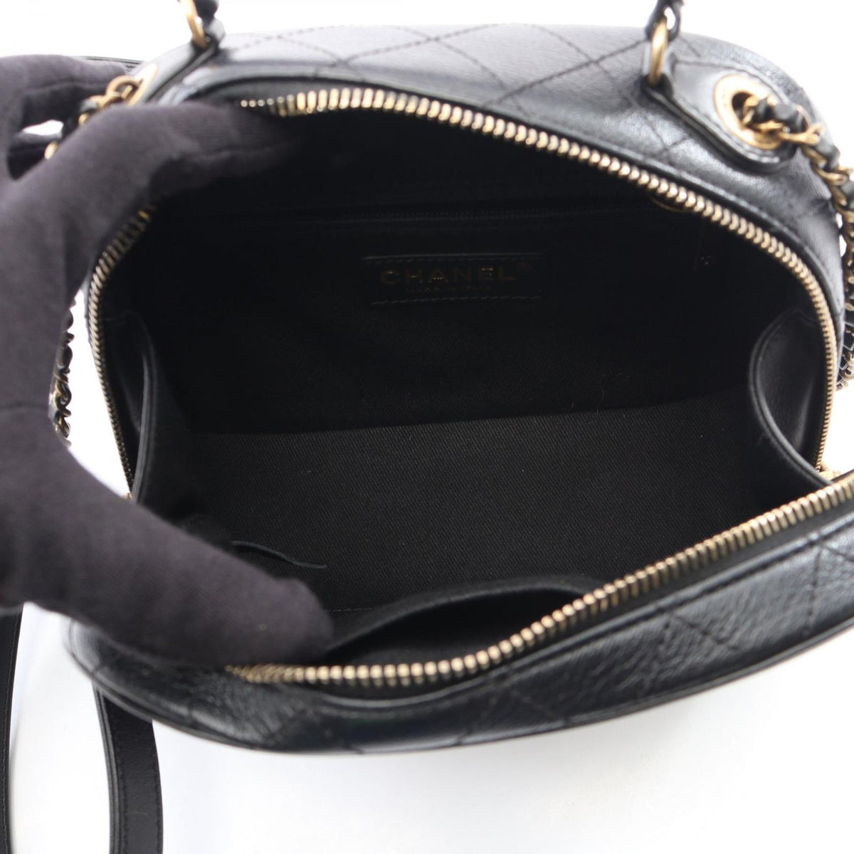 Chanel Shoulder Bag Quilted Vanity 2-Way Black Leather CC Logo Chain — view 3