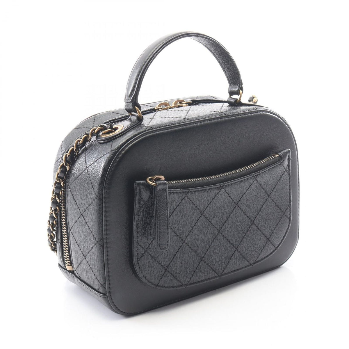 Chanel Shoulder Bag Quilted Vanity 2-Way Black Leather CC Logo Chain — view 2