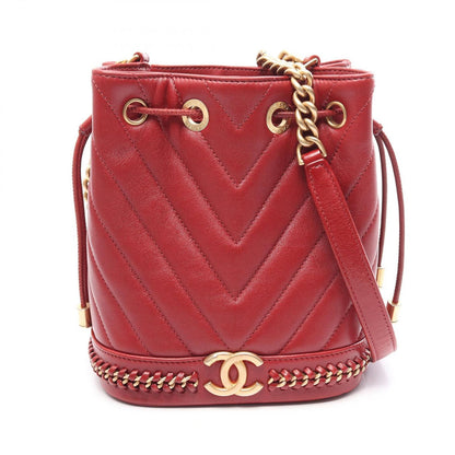 Chanel Shoulder Bag Chevron V-Stitch Drawstring Wine Red Leather