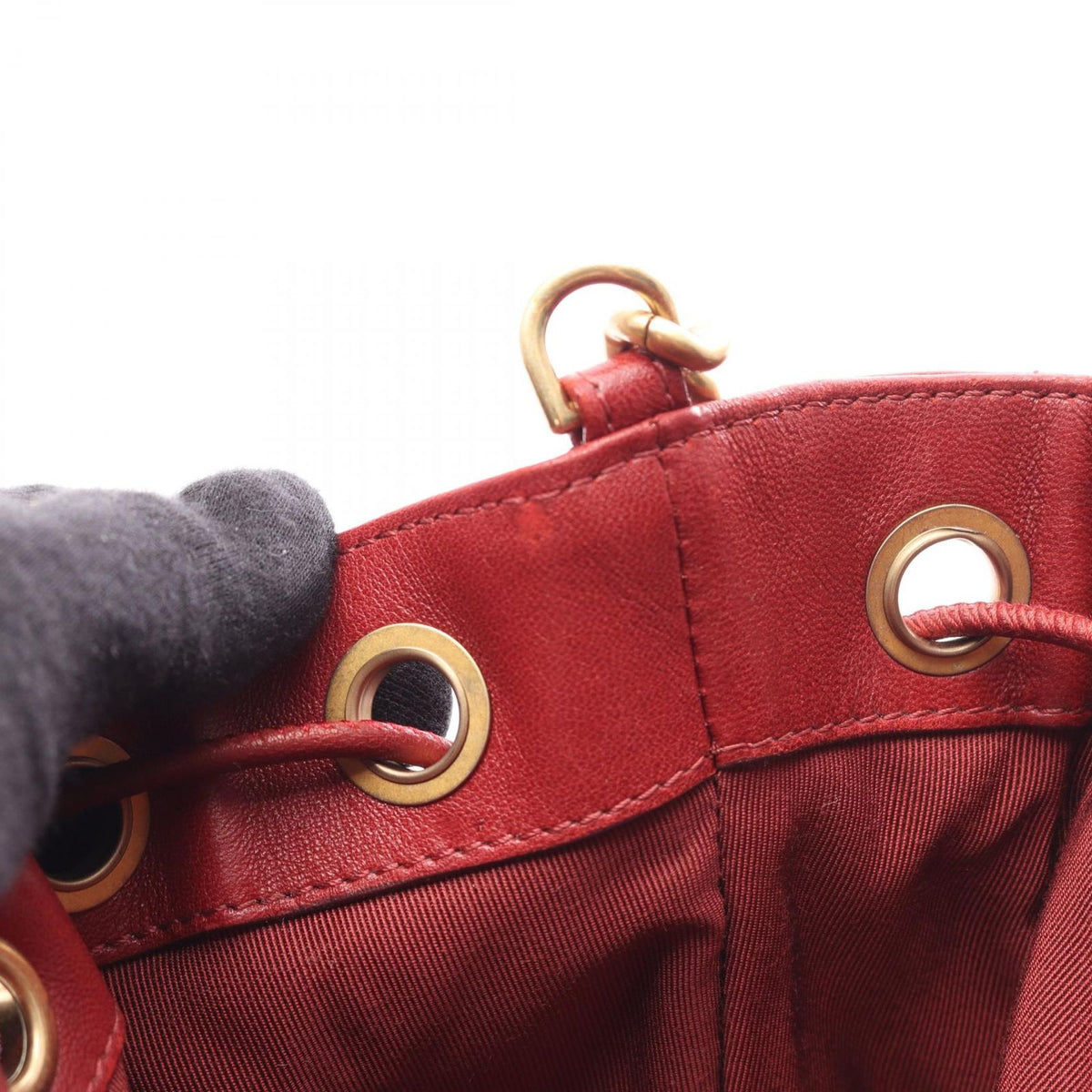 Chanel Shoulder Bag Chevron V-Stitch Drawstring Wine Red Leather — view 6