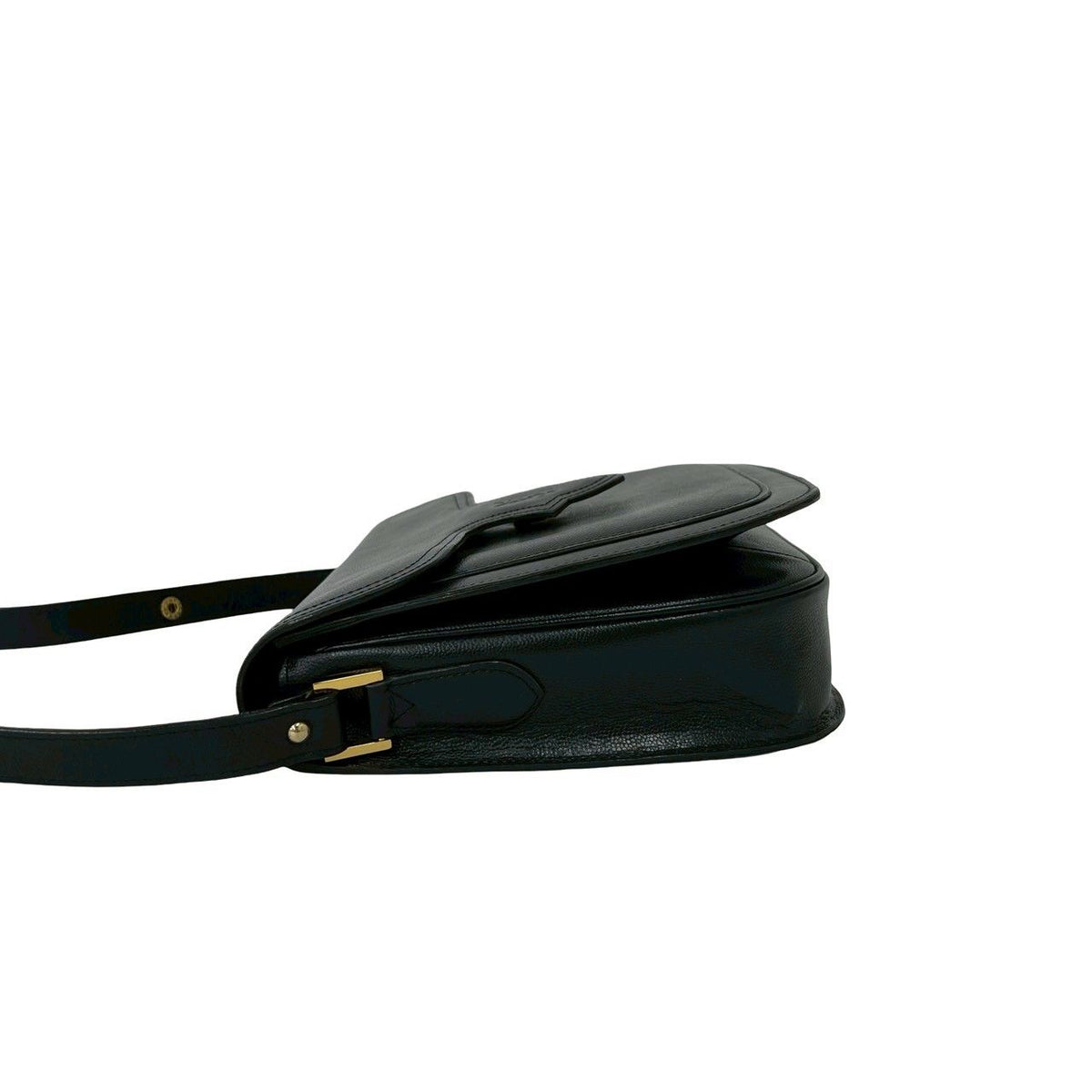 Saint Laurent Vintage YSL Logo Leather Shoulder Bag Semi Black — view 5