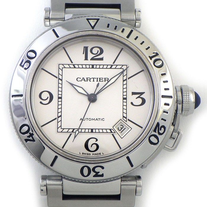 Cartier Watch Pasha Seatimer White Dial Date Luminous Hands SS Automatic