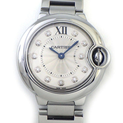 Cartier Watch Baron Blue SM 11 Points Diamond Index Silver Guilloche Dial SS