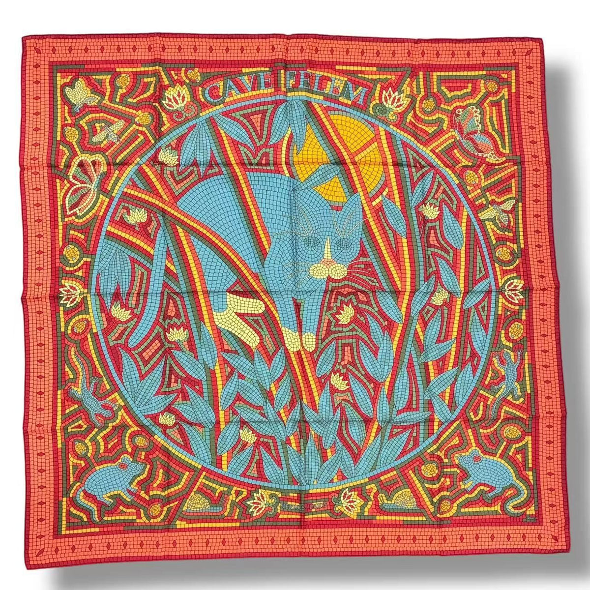 Hermes Carre 90 Scarf Silk Cave Felem Beware of Cats