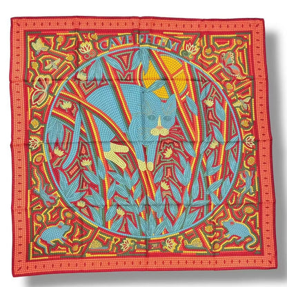 Hermes Carre 90 Scarf Silk Cave Felem Beware of Cats