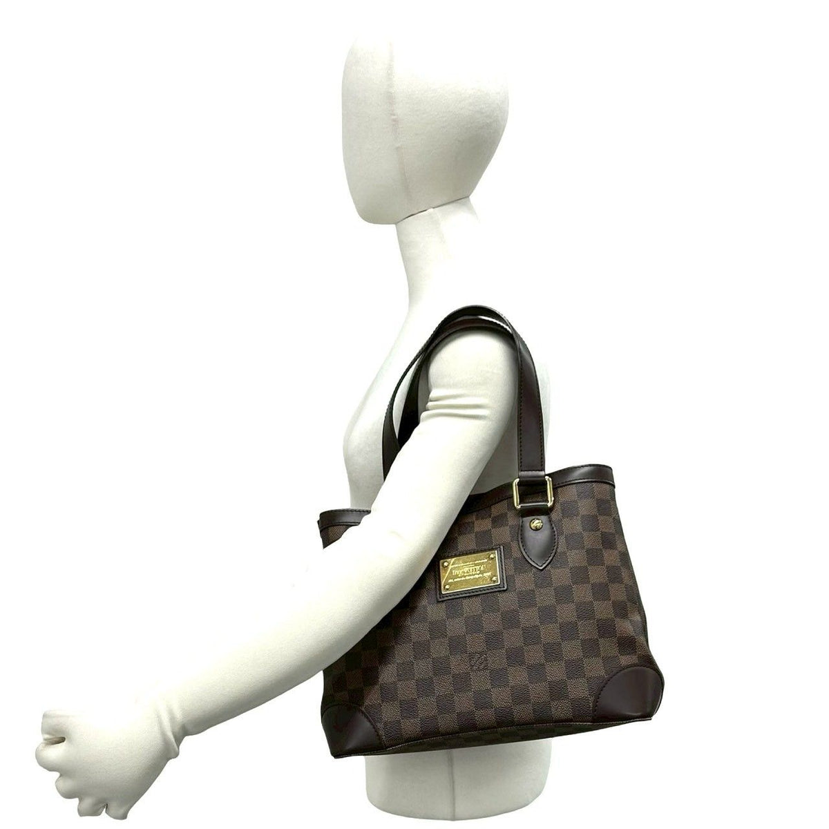 Louis Vuitton Hampstead PM Damier Logo Plate Leather Tote Bag Brown — view 2