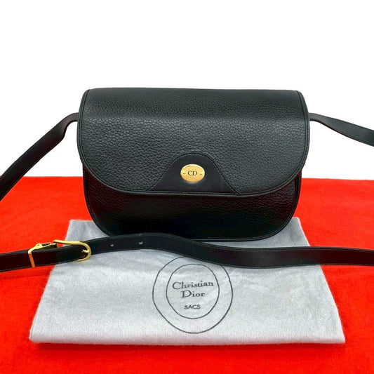 Dior Vintage CD Logo Leather Mini Shoulder Bag Crossbody Black