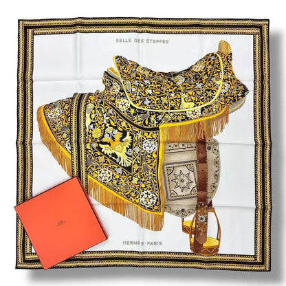 Hermes Scarf Silk Carre 90 Selle Des Steppes Yellow