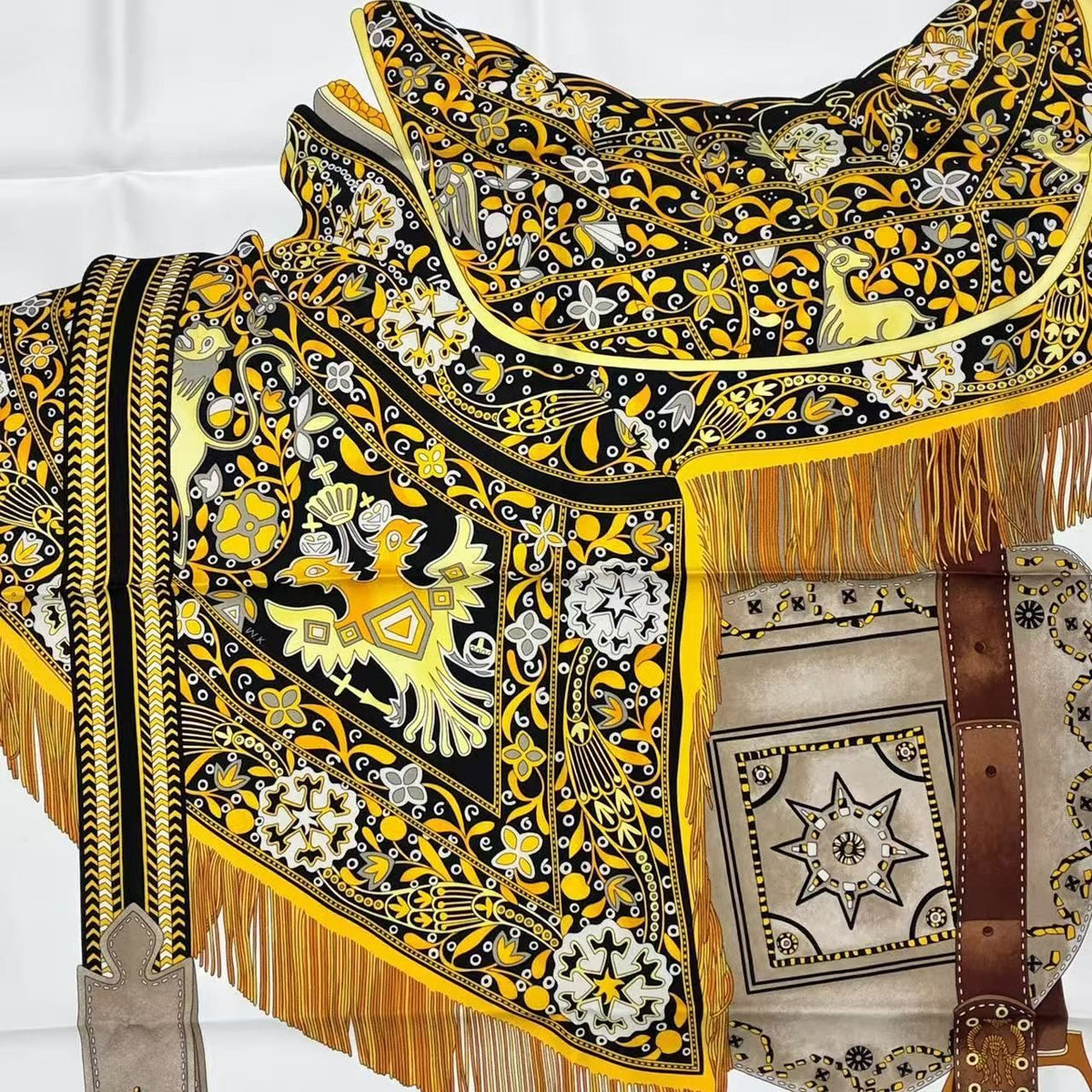 Hermes Scarf Silk Carre 90 Selle Des Steppes Yellow — view 7