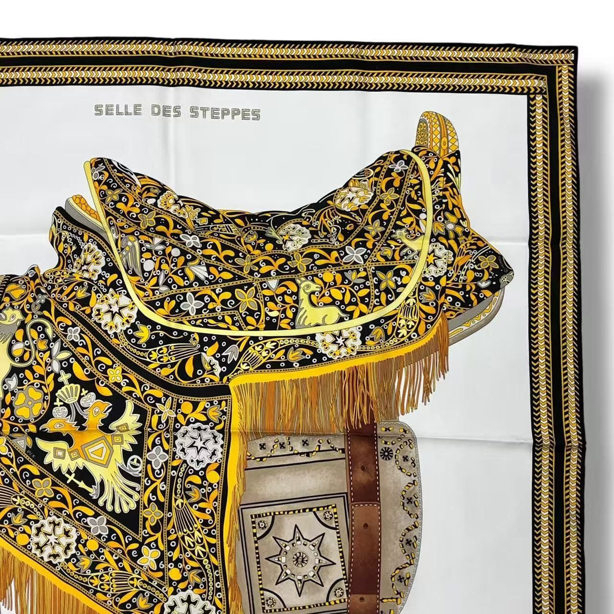 Hermes Scarf Silk Carre 90 Selle Des Steppes Yellow — view 5