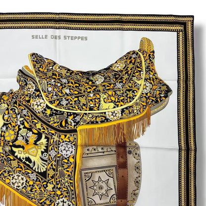 Hermes Scarf Silk Carre 90 Selle Des Steppes Yellow — view 5