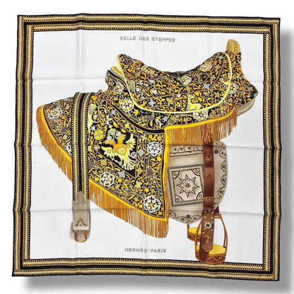 Hermes Scarf Silk Carre 90 Selle Des Steppes Yellow — view 2