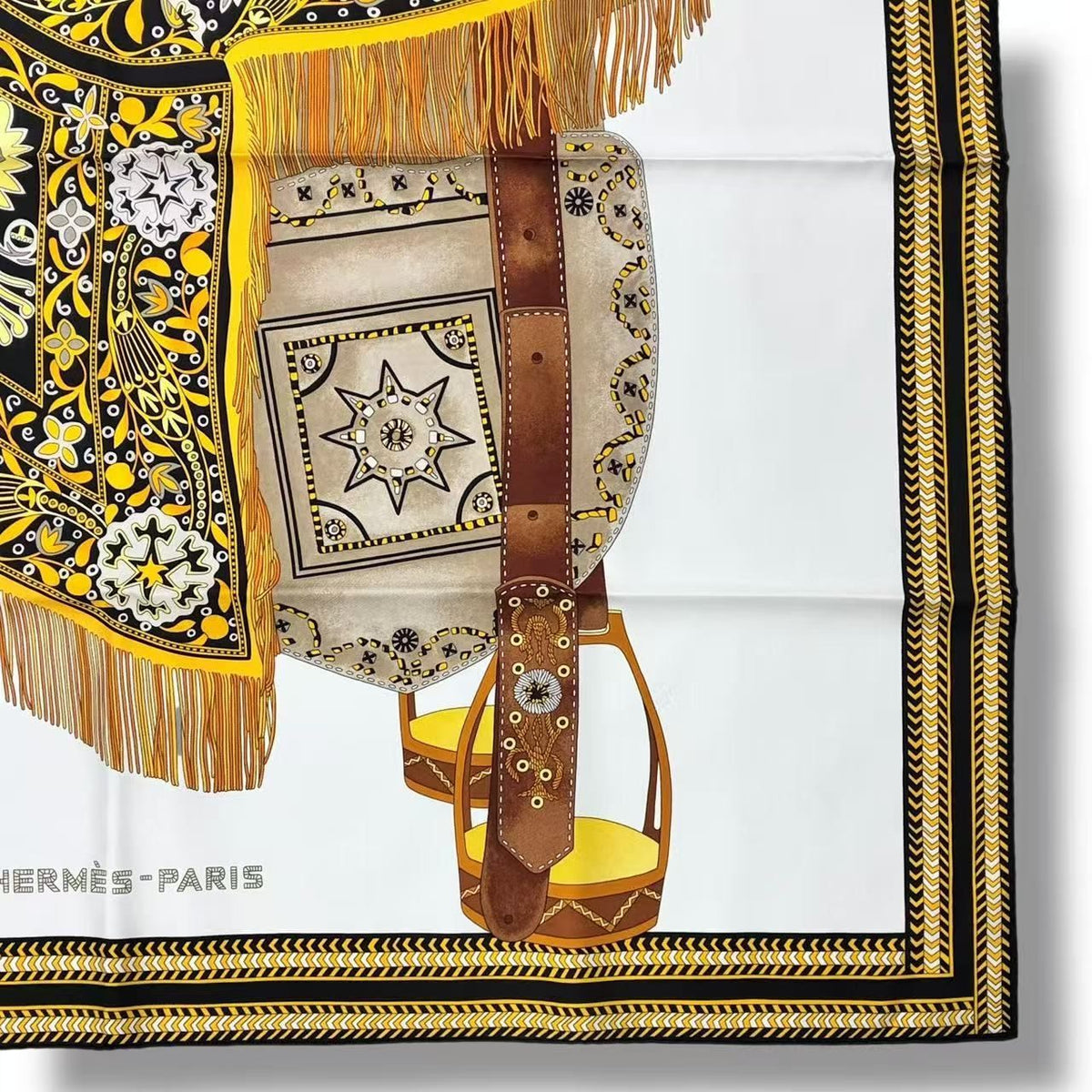 Hermes Scarf Silk Carre 90 Selle Des Steppes Yellow — view 4
