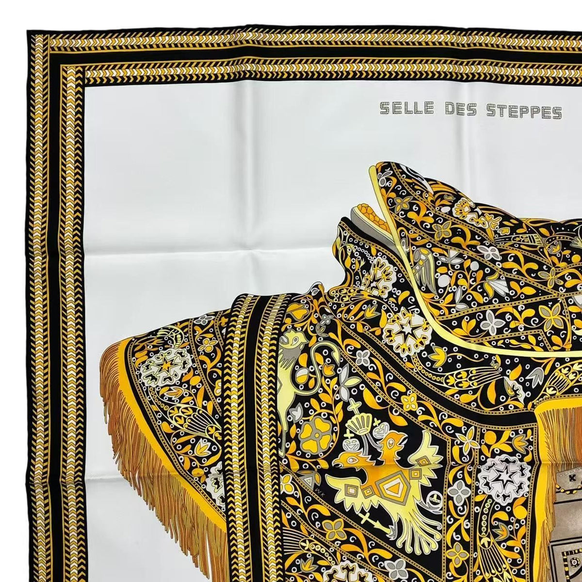 Hermes Scarf Silk Carre 90 Selle Des Steppes Yellow — view 3