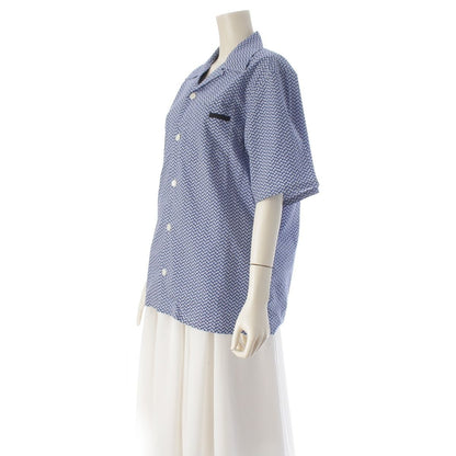 Prada Cotton Short Sleeve Open Collar All Over Pattern Short Shirt Top Blue — view 2