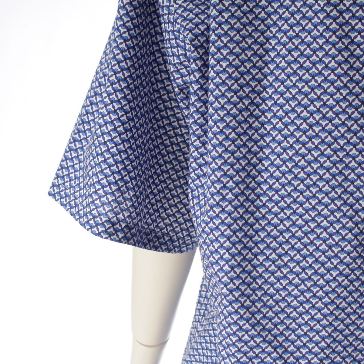 Prada Cotton Short Sleeve Open Collar All Over Pattern Short Shirt Top Blue — view 6