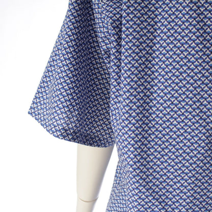 Prada Cotton Short Sleeve Open Collar All Over Pattern Short Shirt Top Blue — view 6