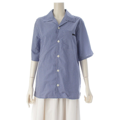 Prada Cotton Short Sleeve Open Collar All Over Pattern Short Shirt Top Blue