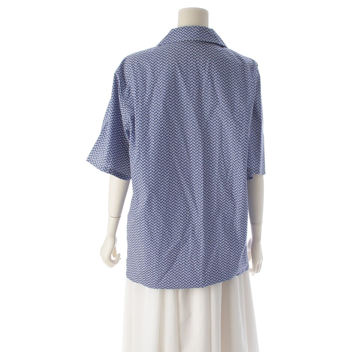 Prada Cotton Short Sleeve Open Collar All Over Pattern Short Shirt Top Blue — view 4