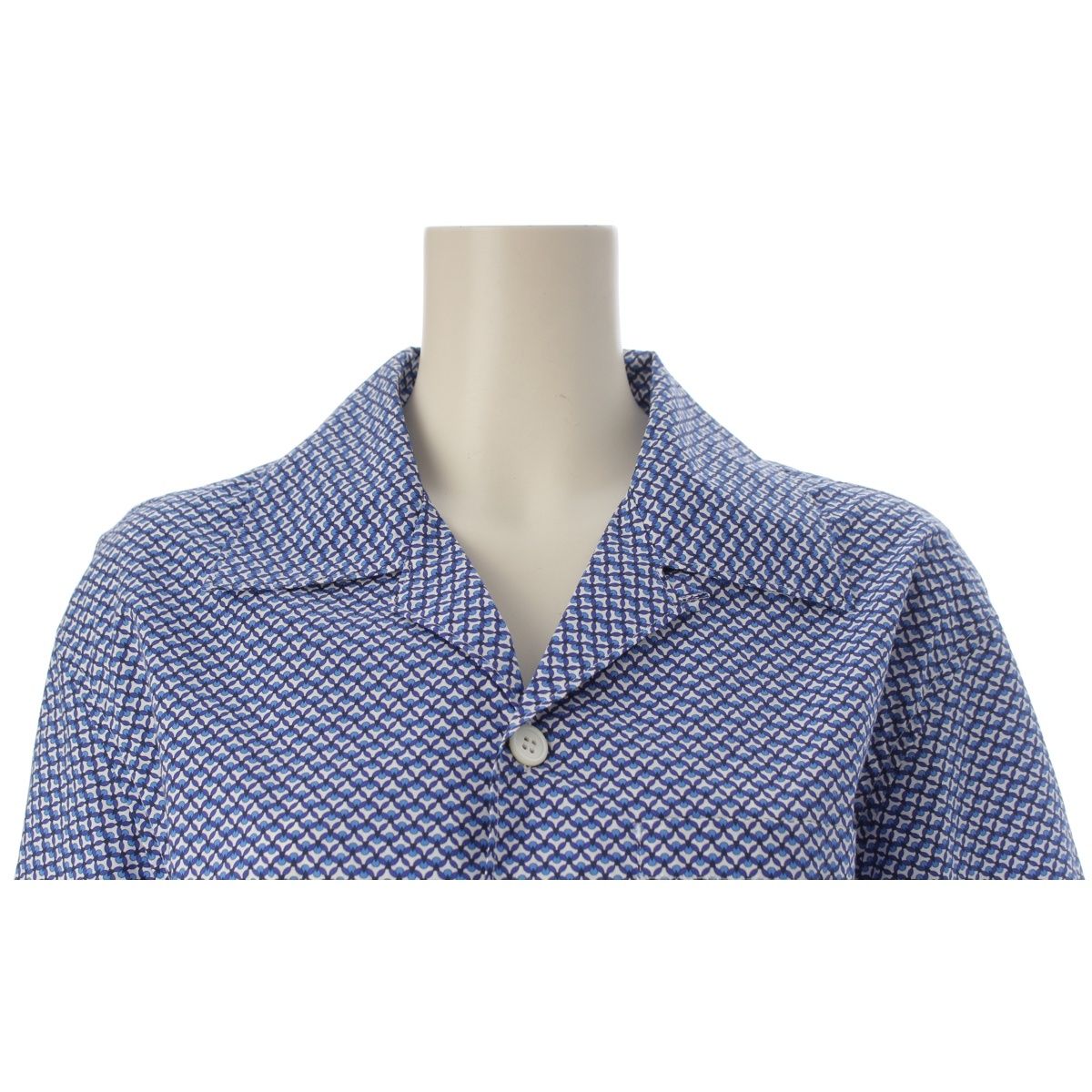 Prada Cotton Short Sleeve Open Collar All Over Pattern Short Shirt Top Blue — view 5