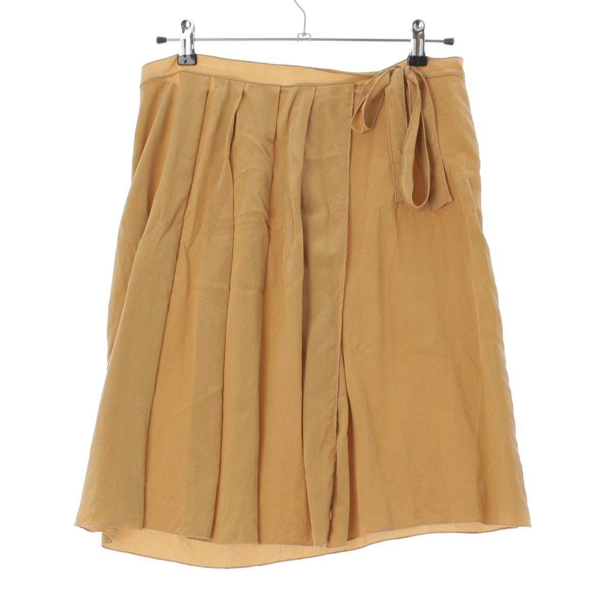 Prada Vintage Silk Pleated Wrap Skirt Beige Brown 40