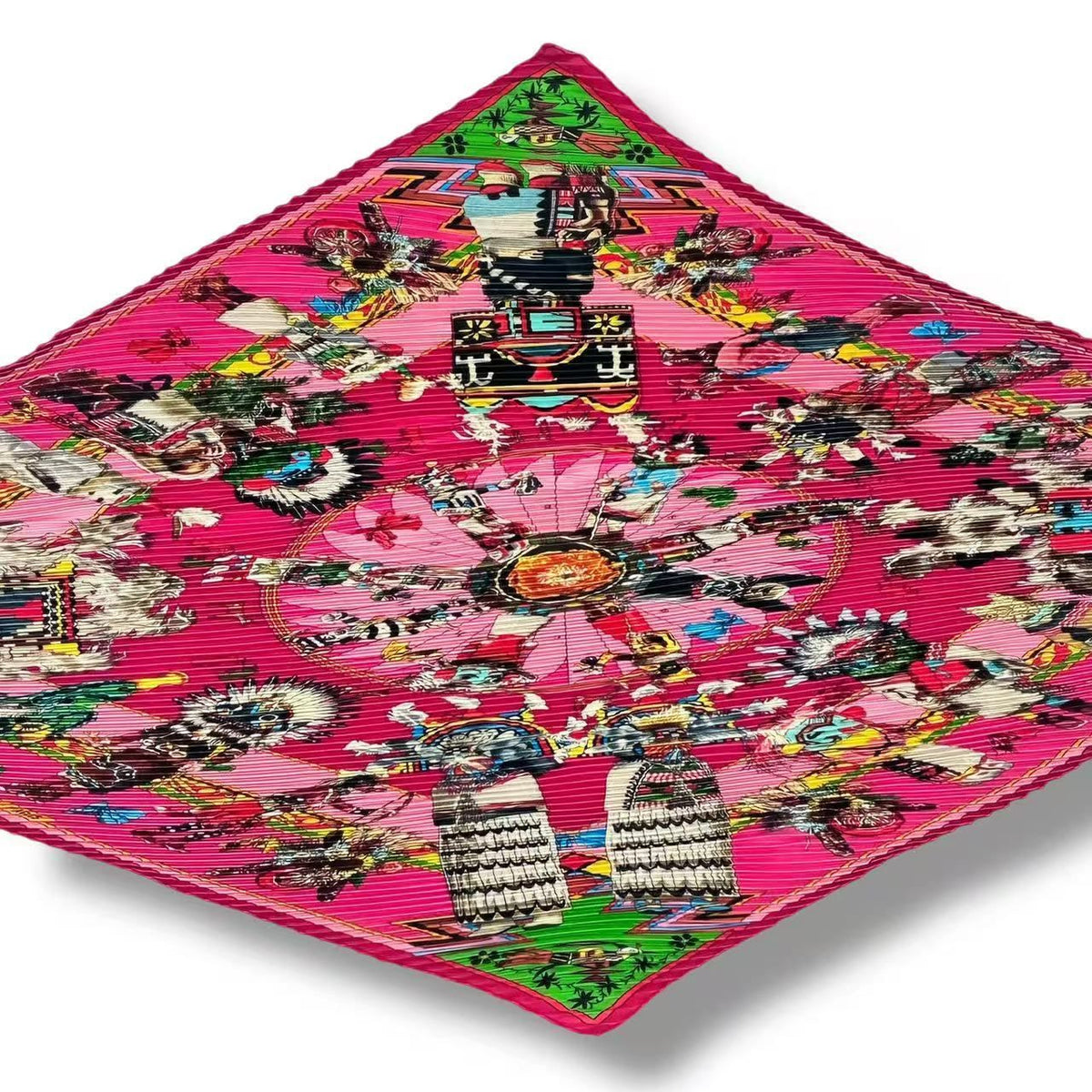 Hermes Scarf Pleats Silk Kachinas Pink — view 4