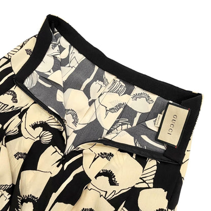 Gucci 100% Silk Poppy Flower All Over Pattern Long Pleated Skirt Beige Black 38 — view 5
