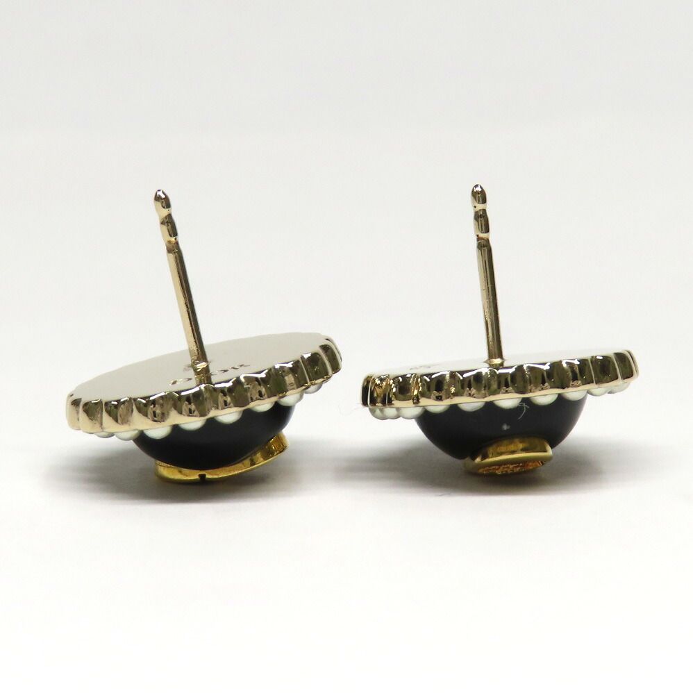 Dior Petit CD Baroque Stud Earrings Metal Resin Pearl Black Gold 1 Pair — view 6