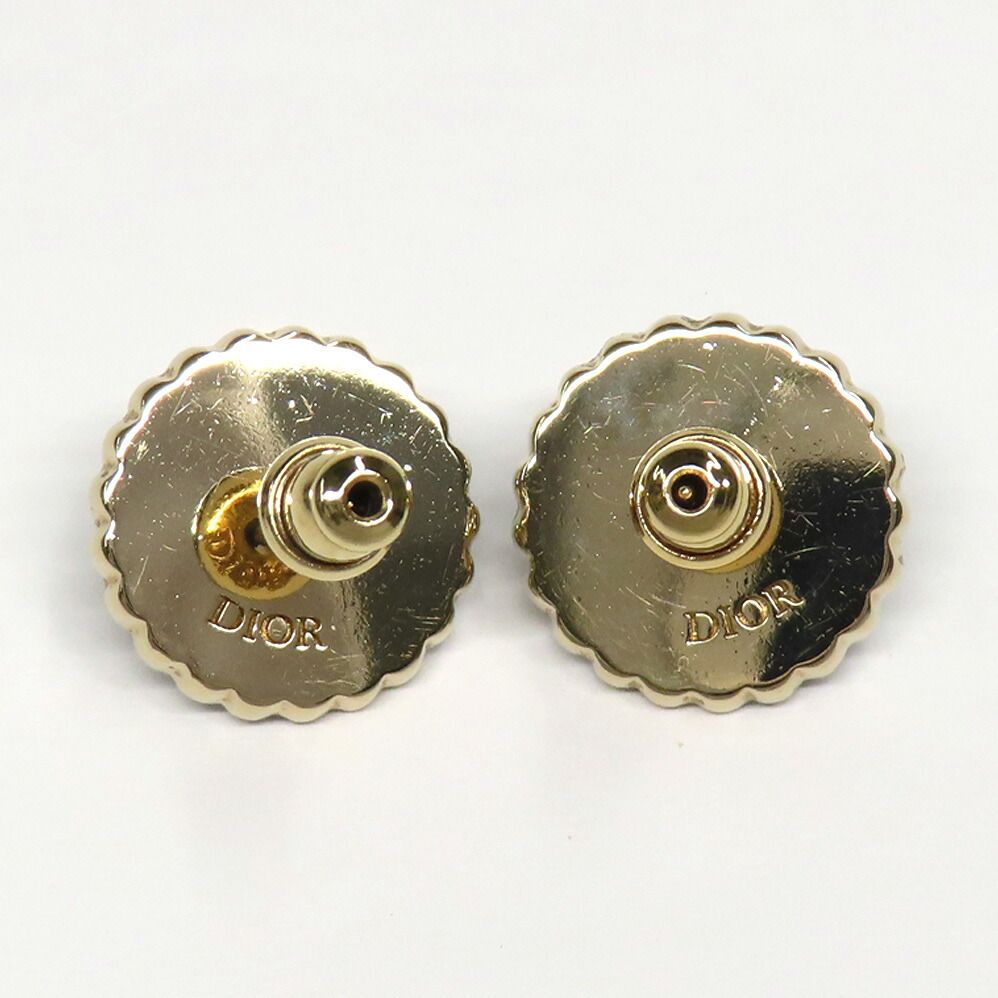Dior Petit CD Baroque Stud Earrings Metal Resin Pearl Black Gold 1 Pair — view 4