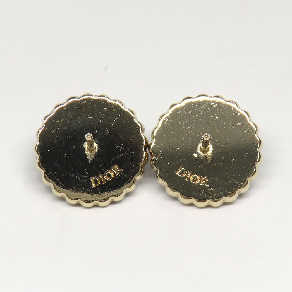 Dior Petit CD Baroque Stud Earrings Metal Resin Pearl Black Gold 1 Pair — view 5