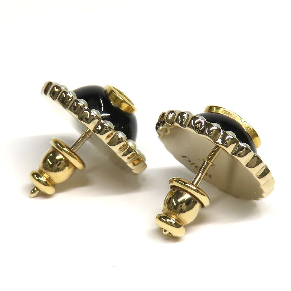 Dior Petit CD Baroque Stud Earrings Metal Resin Pearl Black Gold 1 Pair — view 7