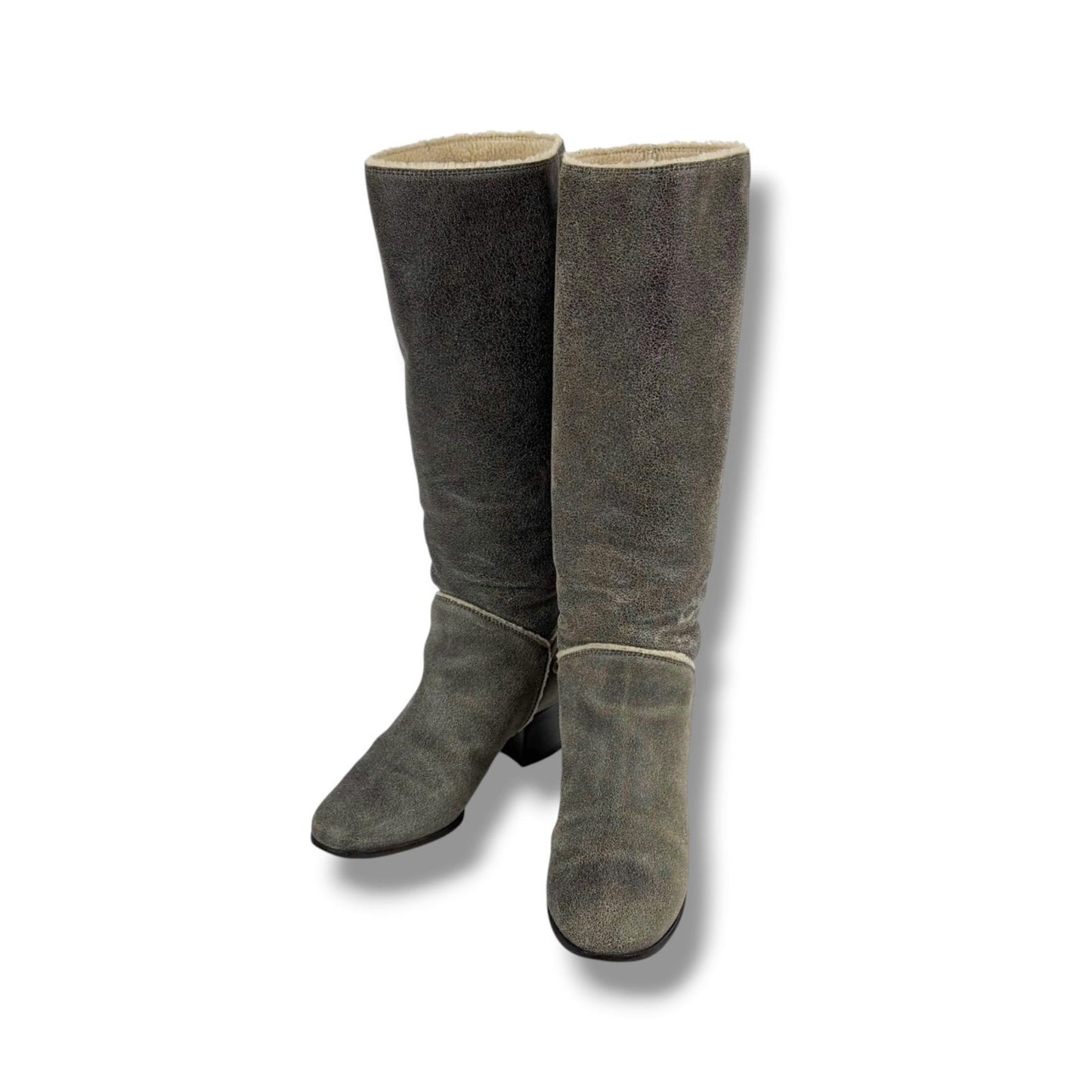 Chanel Accent CC Logo Shearling Long Boots Knee Length Gray 37c — view 2