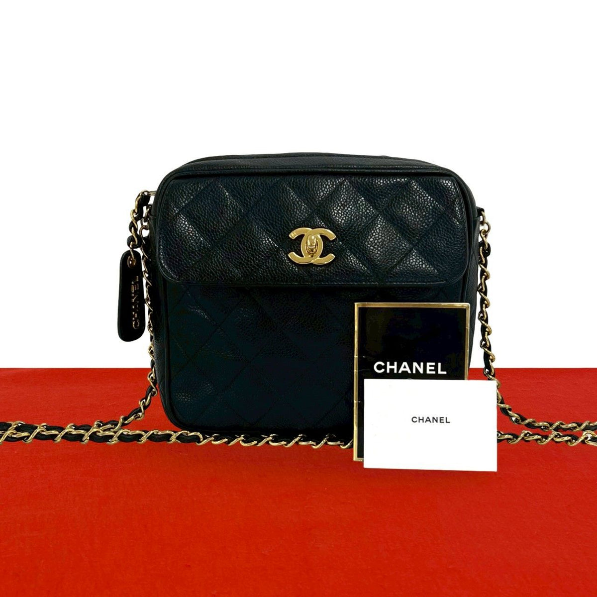 Chanel Vintage Quilted CC Logo Caviar Leather Shoulder Bag Black