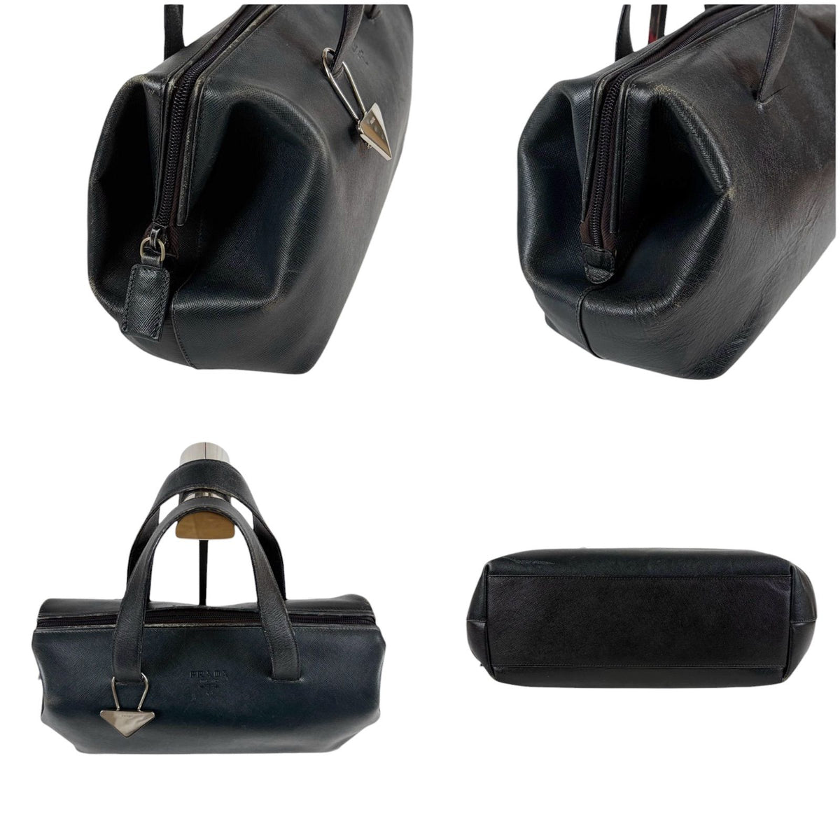 Prada Triangle Logo Key Ring Mini Boston Bag Top Handle — view 3