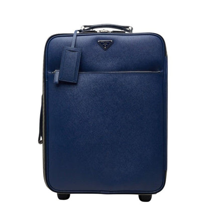 Prada Saffiano Travel Bag Suitcase Blue Leather