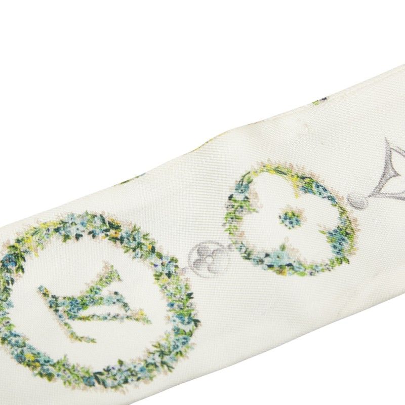Louis Vuitton Bandeau BB Monogram Flower Twilly Scarf White Silk — view 3